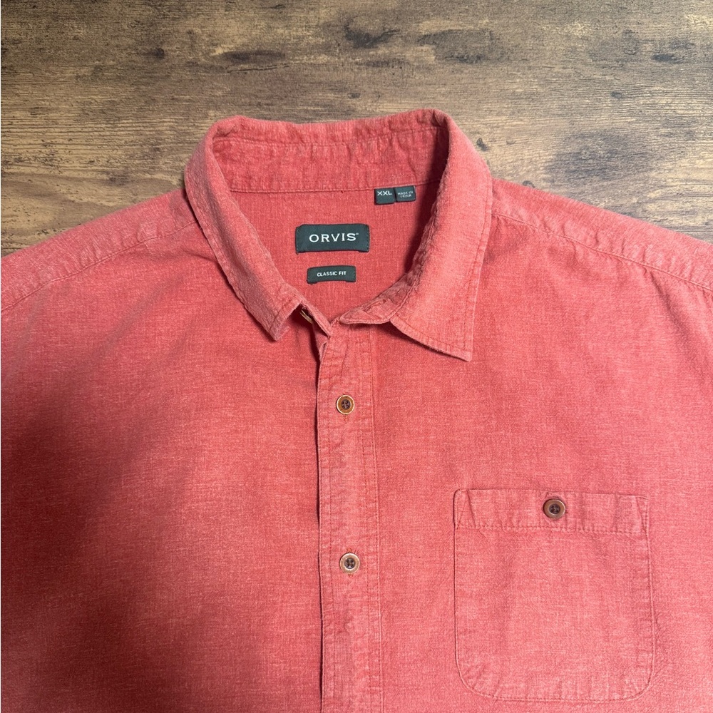 Orvis Classic Fit Men’s XXL Hemp Blend Red Short Sleeve Button Front Shirt